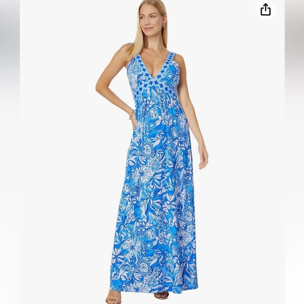 Lilly Pulitzer Blue and White Floral Maxi Dress